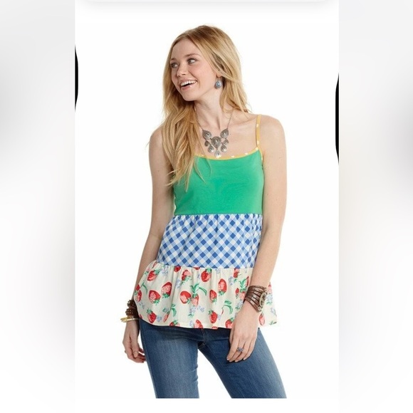 Matilda Jane Green and Blue Tank Top with Strawberry Print - Picture 1 of 7